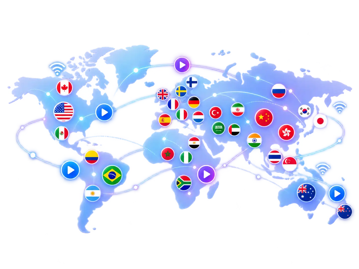 Carte mondiale illustrant les chaînes internationales Fota IPTV